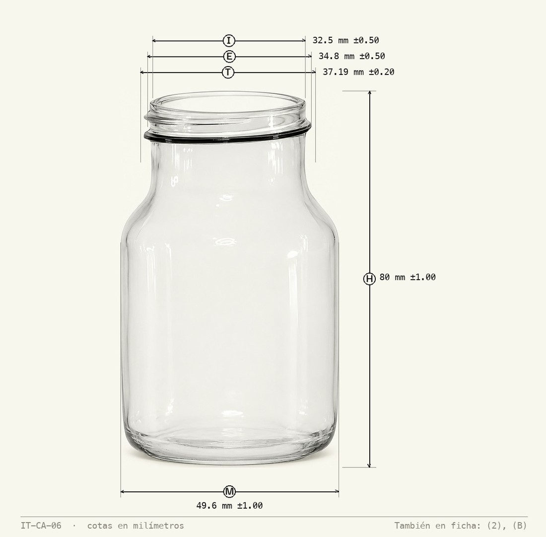 Plano de cotas de Frasco Pastillero 100 mL