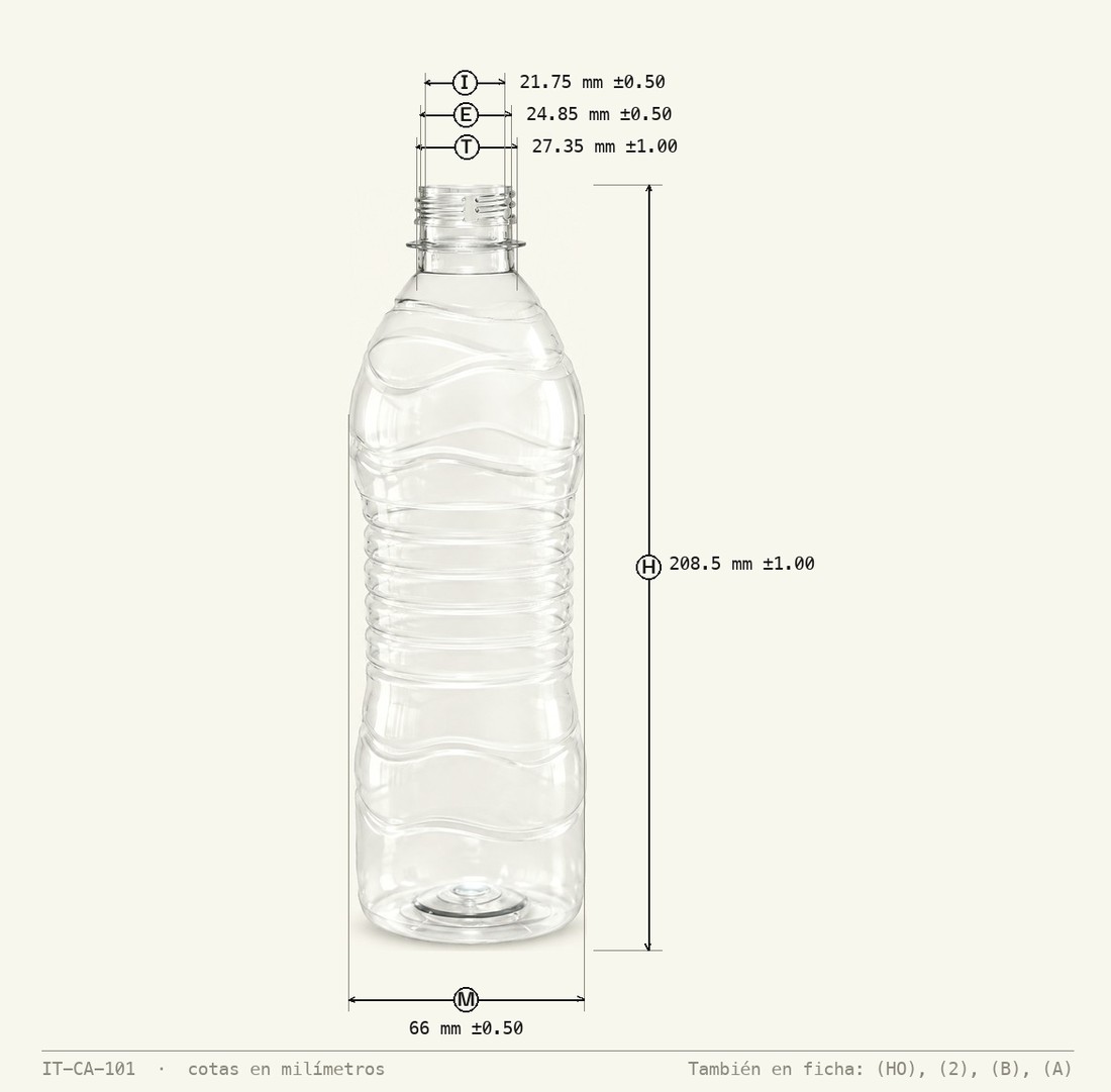 Plano de cotas de Botella para Agua 500 mL R-28
