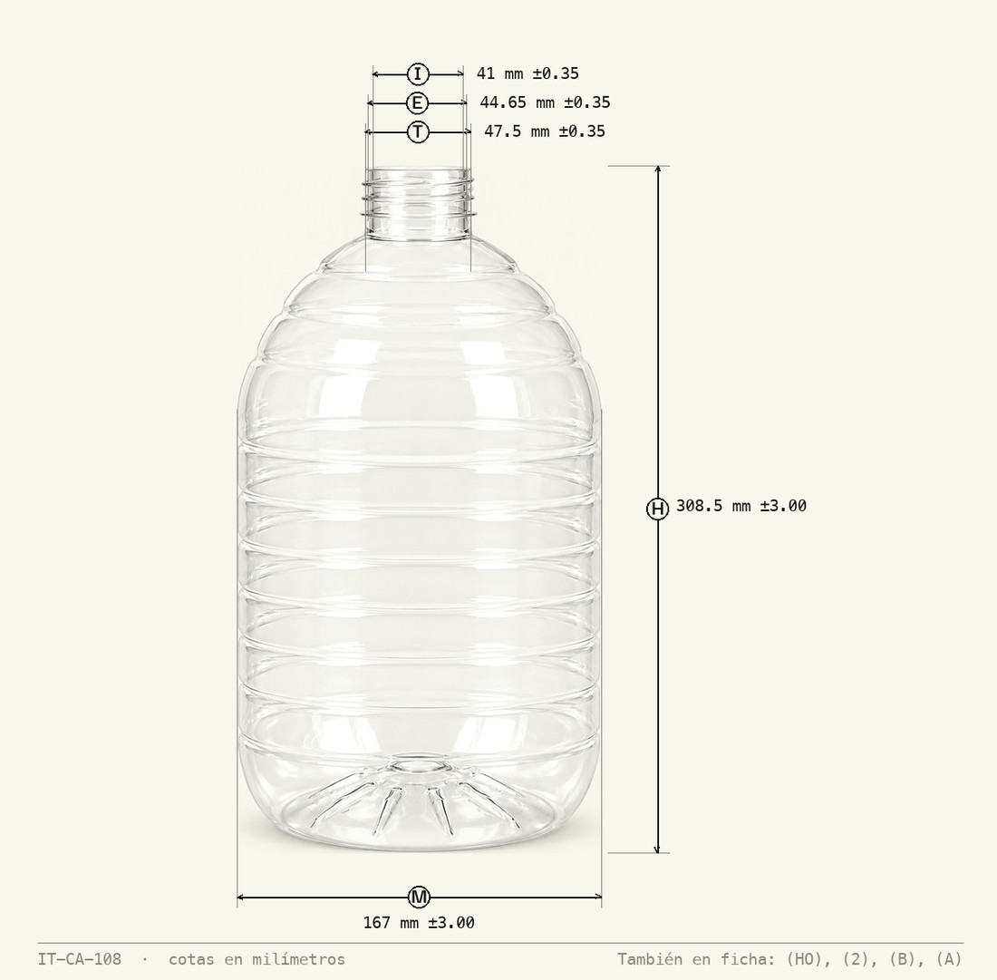 Plano de cotas de Envase Piña Lineal 5 L R-48