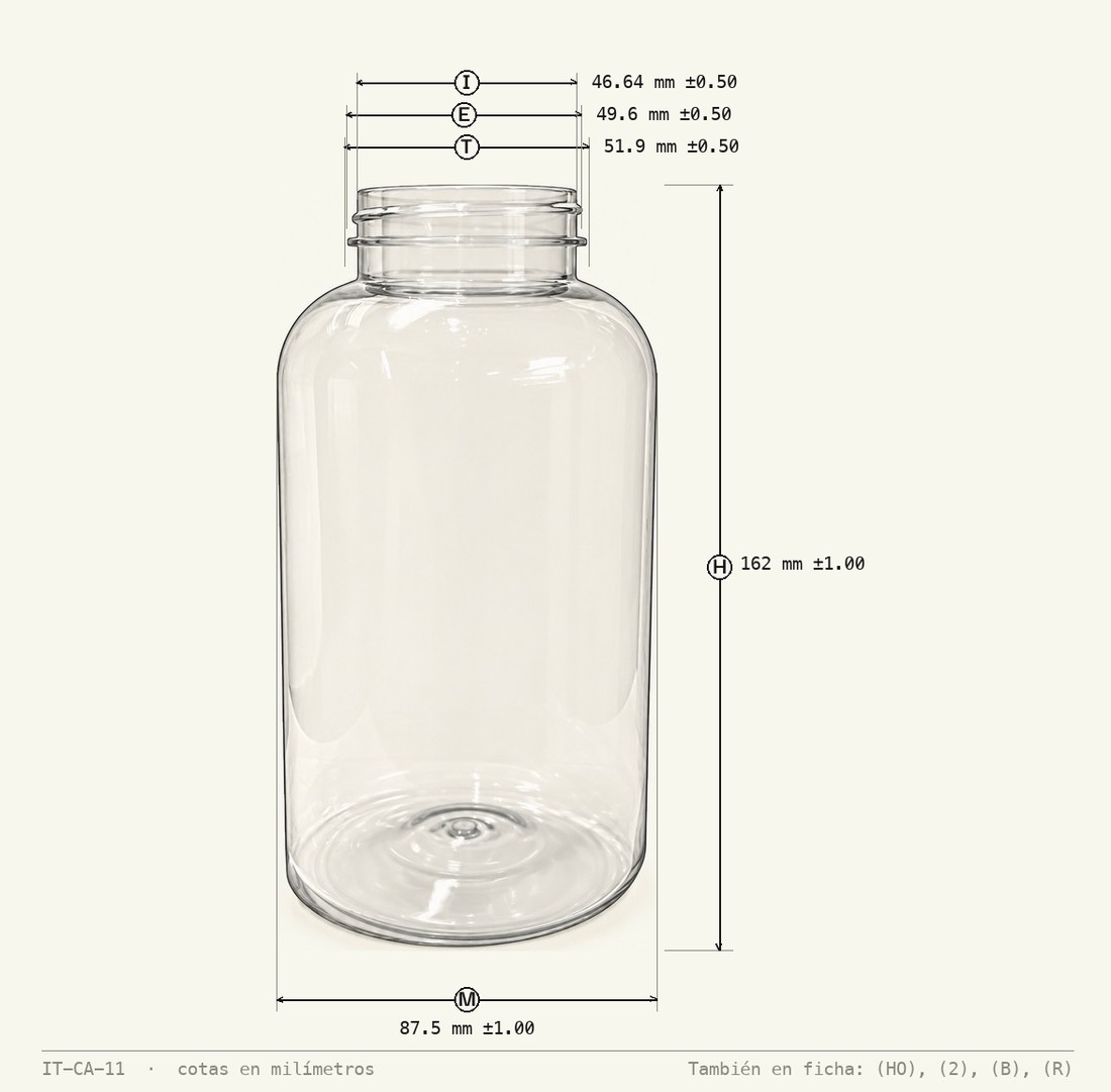 Plano de cotas de Frasco Pastillero 750 mL PET R-53