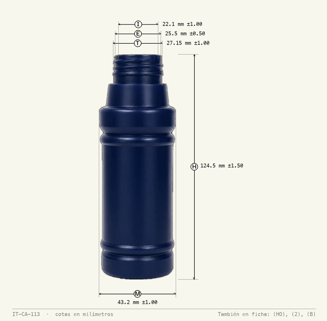 Plano de cotas de Envase para Agua Oxigenada 125 mL R-28
