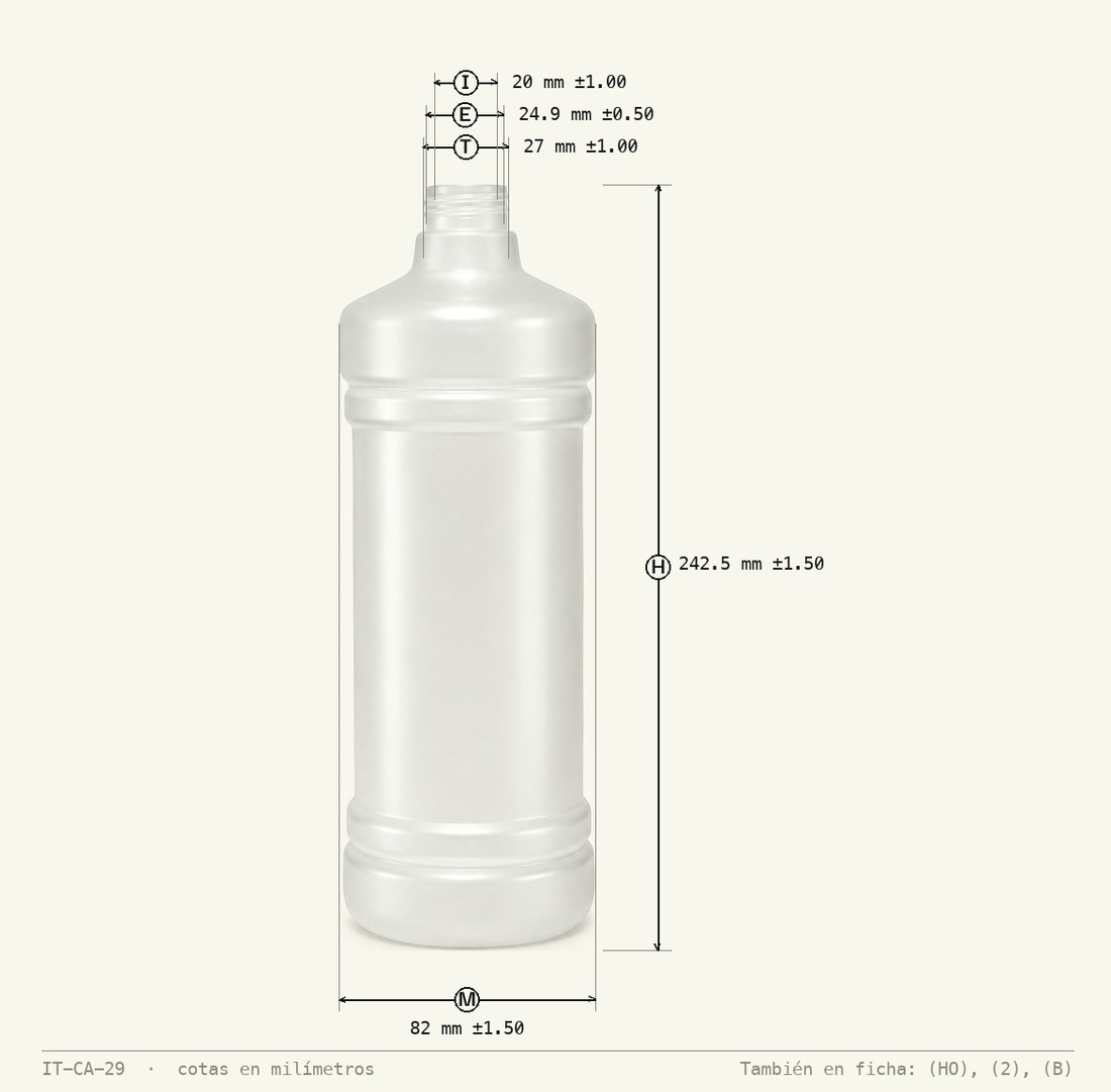 Plano de cotas de Envase Alcoholero 920mL R-28