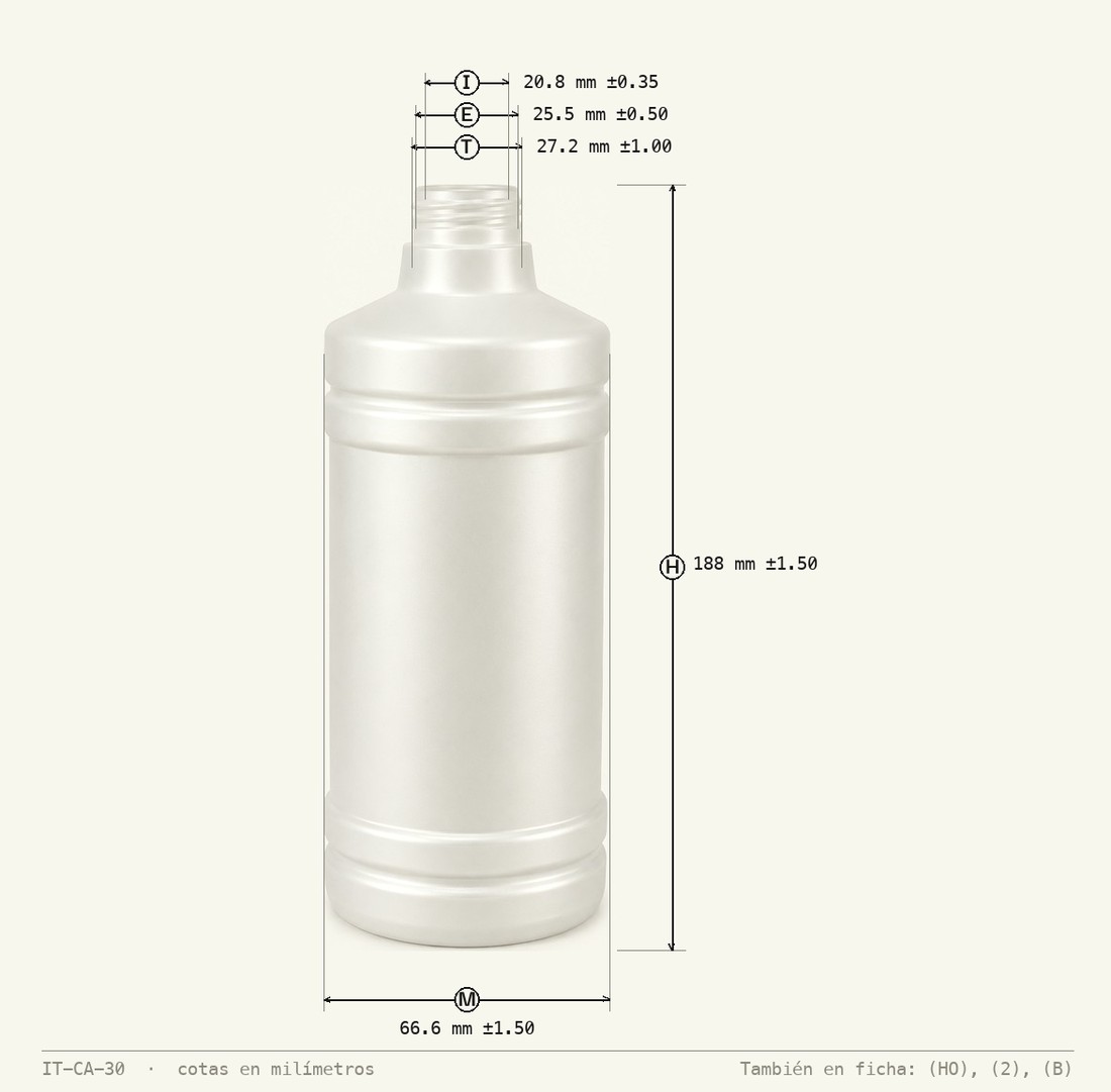 Plano de cotas de Envase Alcoholero 500mL R-28