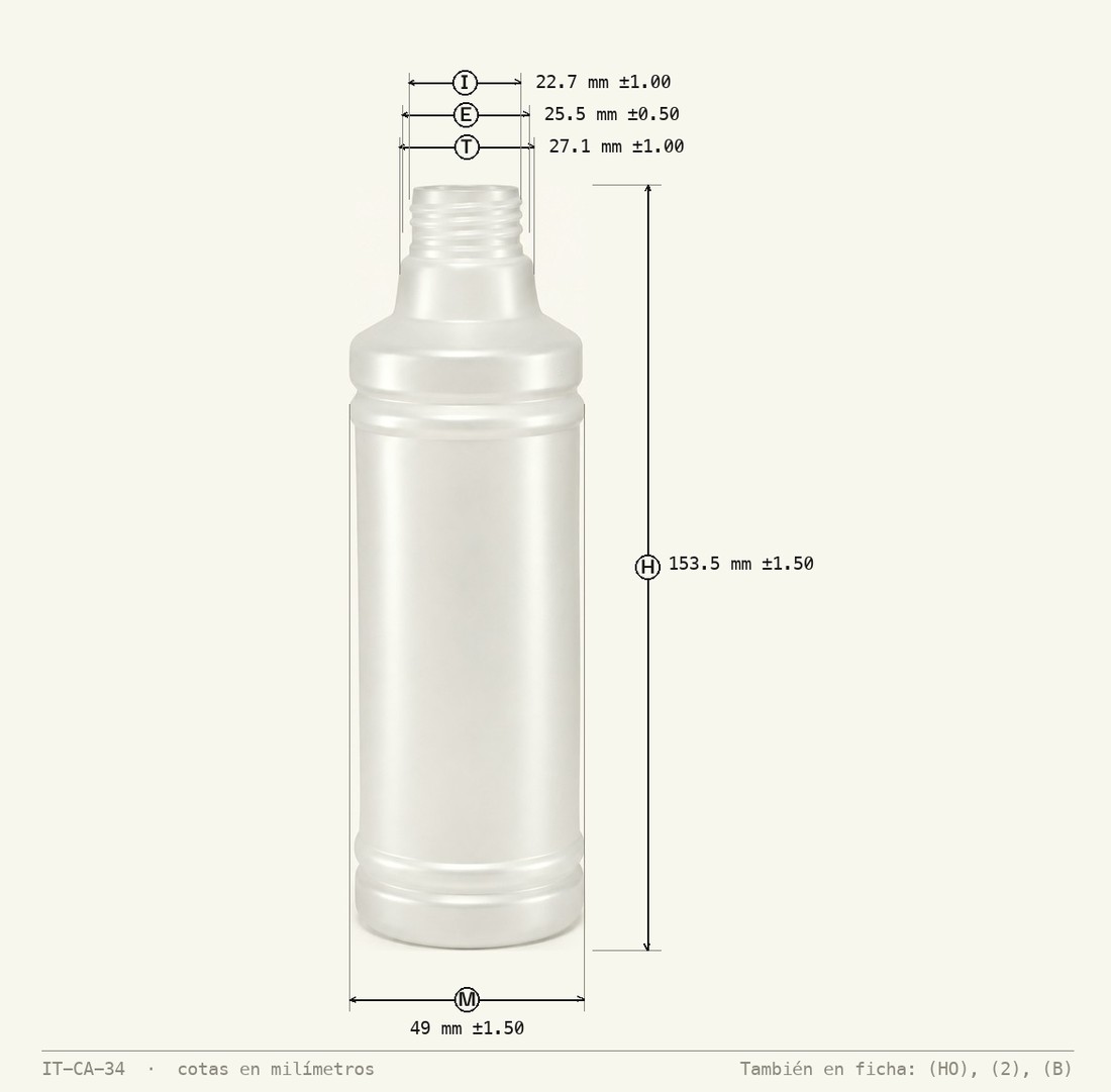 Plano de cotas de Envase Alcoholero 225mL R-28
