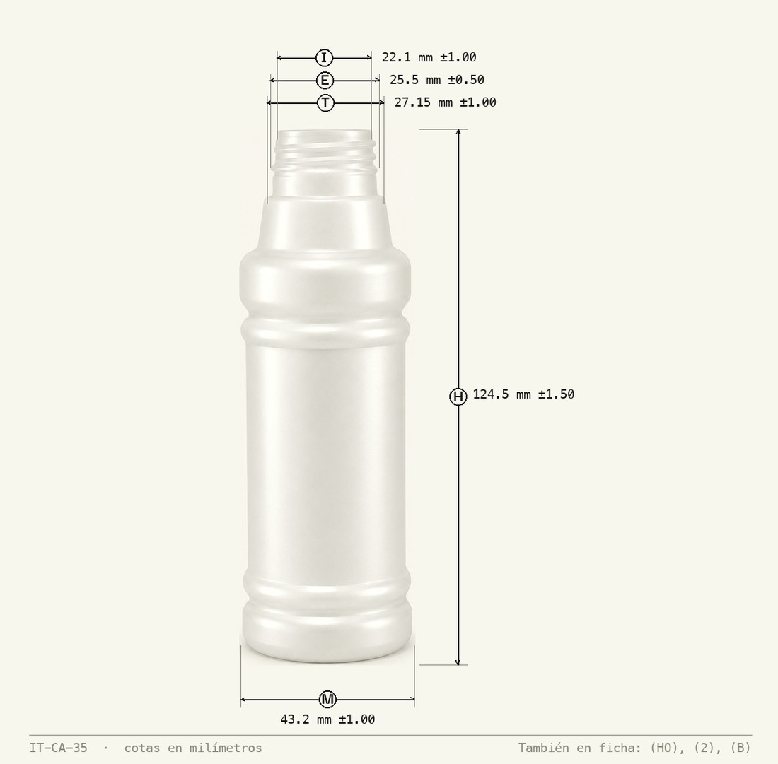 Plano de cotas de Envase Alcoholero 125 mL R-28