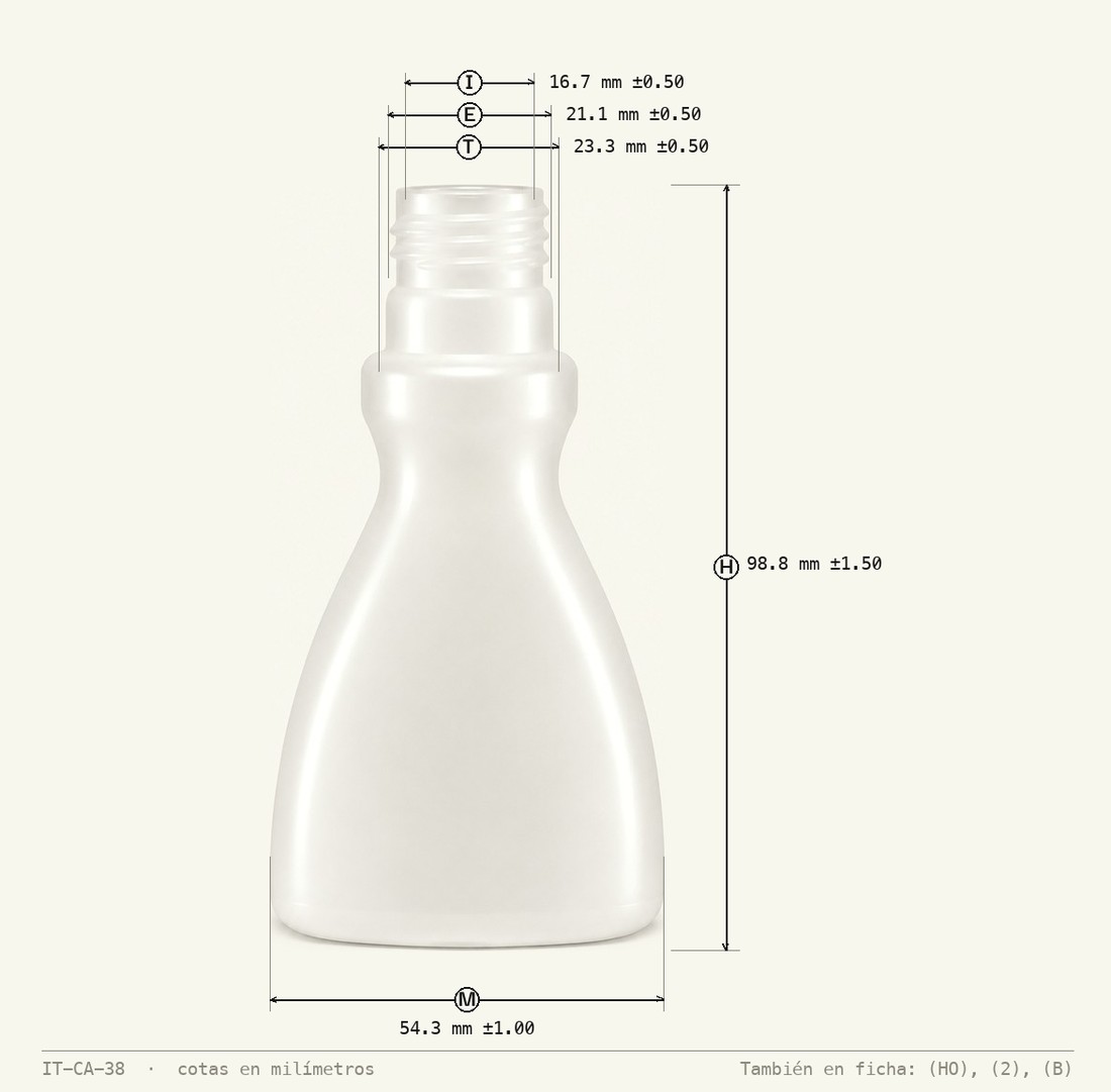 Plano de cotas de Envase para Acetona 60 mL R-24
