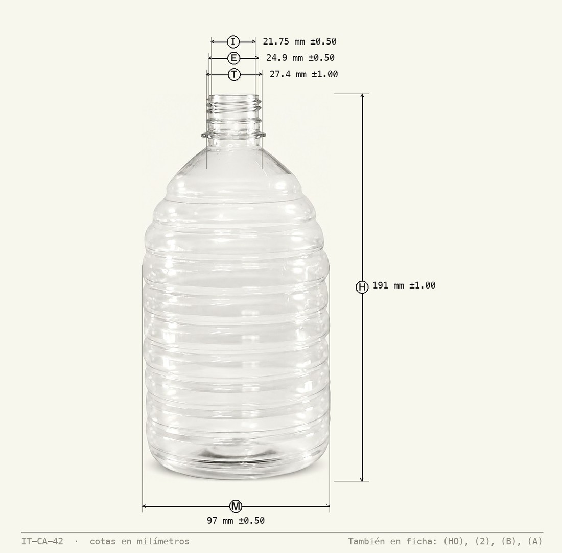 Plano de cotas de Envase Piña Lineal 960mL R-28