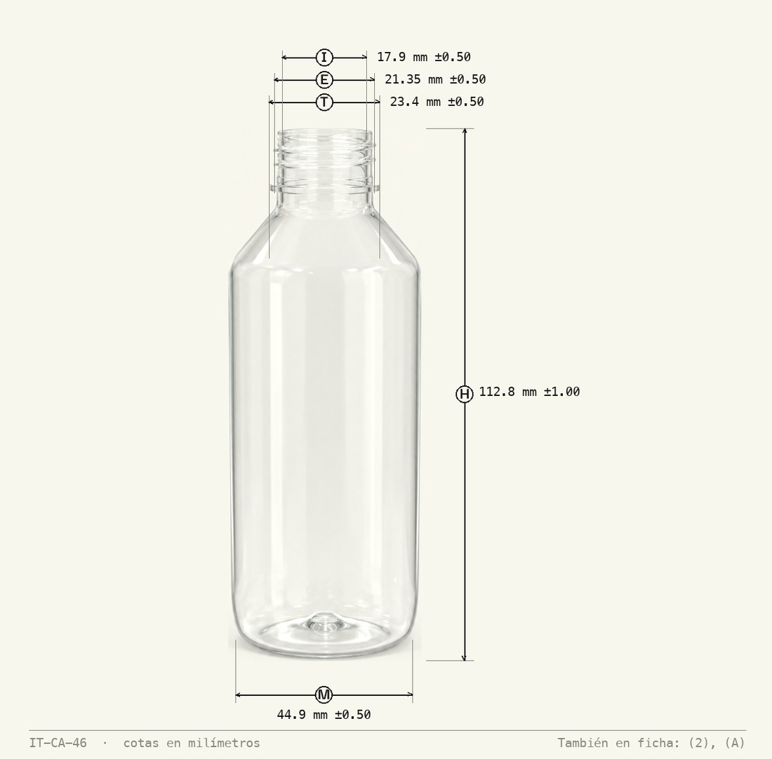 Plano de cotas de Envase para Sanitizante / Jarabe 120 mL R-24