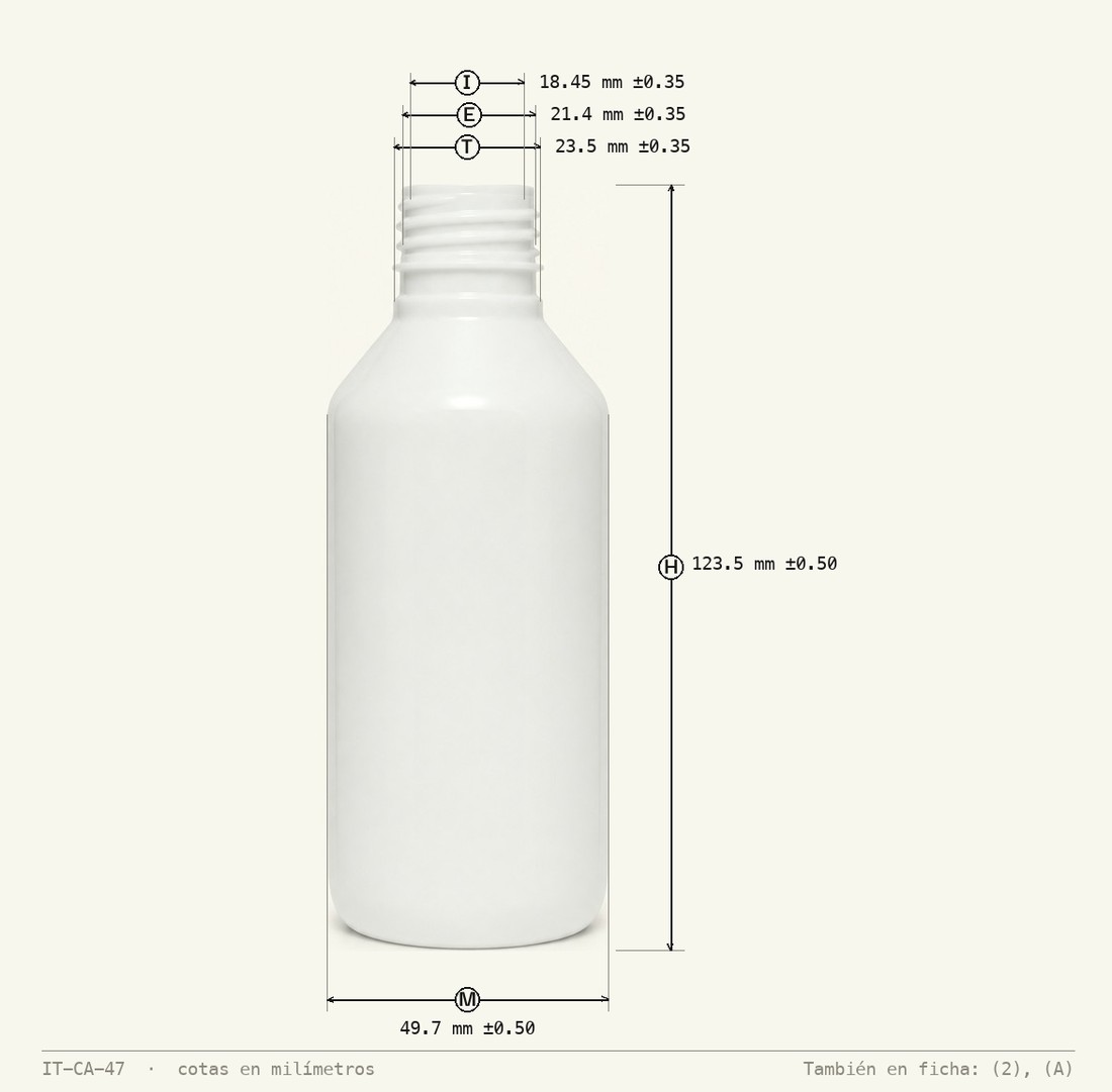 Plano de cotas de Envase para Sanitizante / Jarabe 150 mL R-24