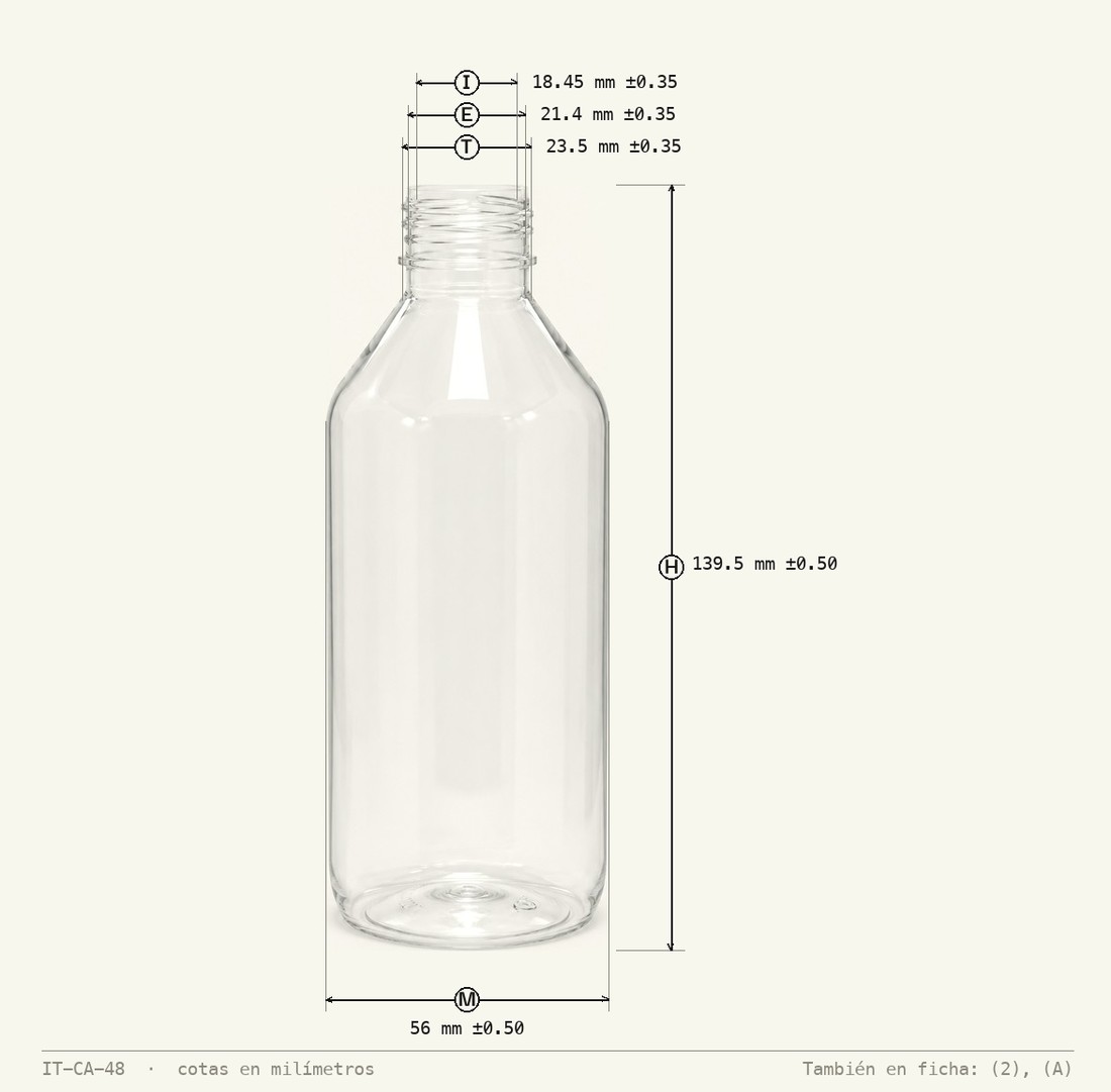 Plano de cotas de Envase para Sanitizante / Jarabe 250 mL R-24