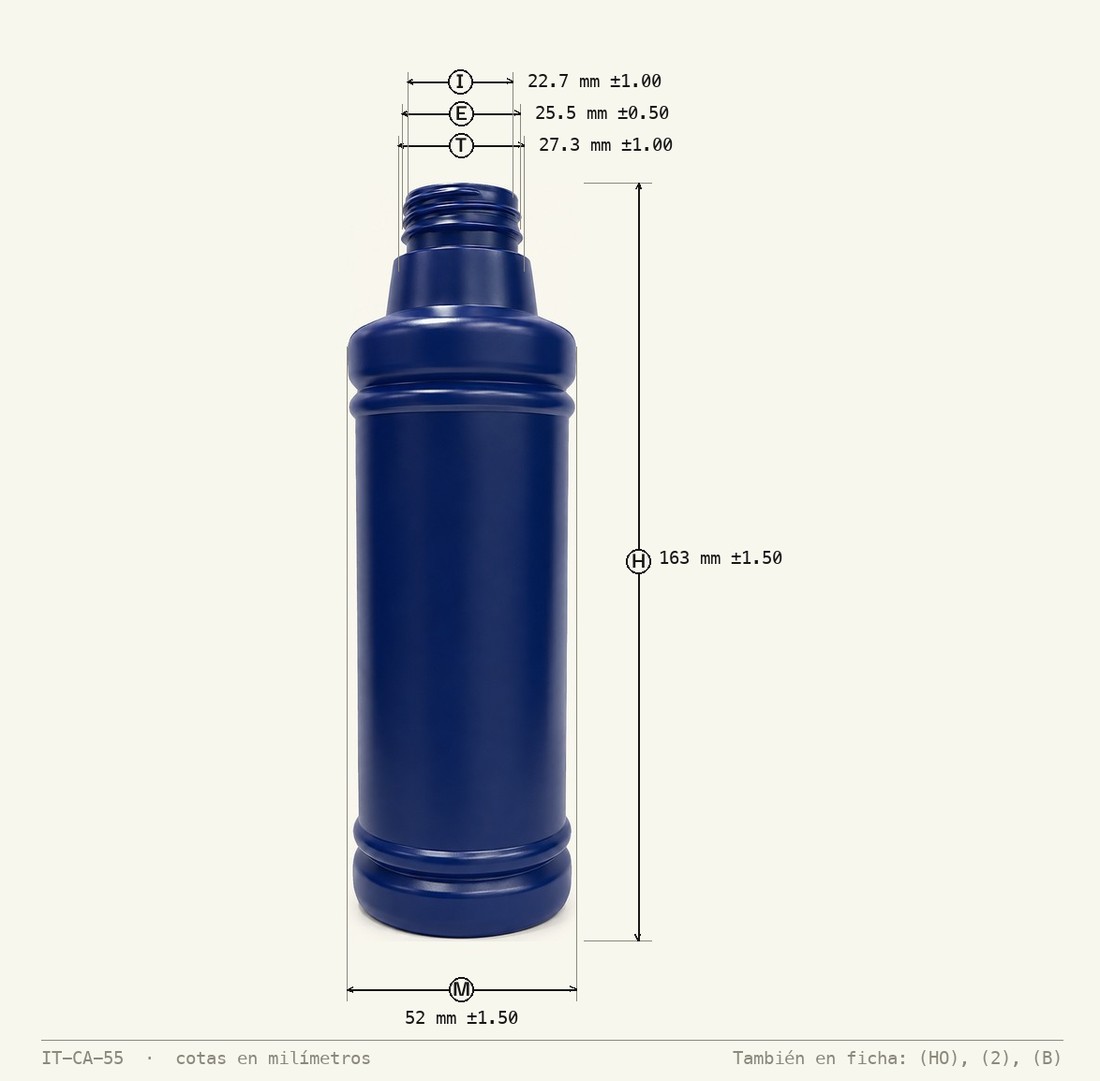 Plano de cotas de Envase para Agua Oxigenada 250 mL R-28