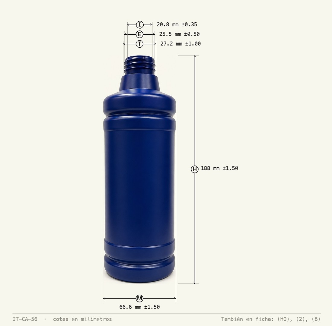 Plano de cotas de Envase para Agua Oxigenada 500 mL R-28