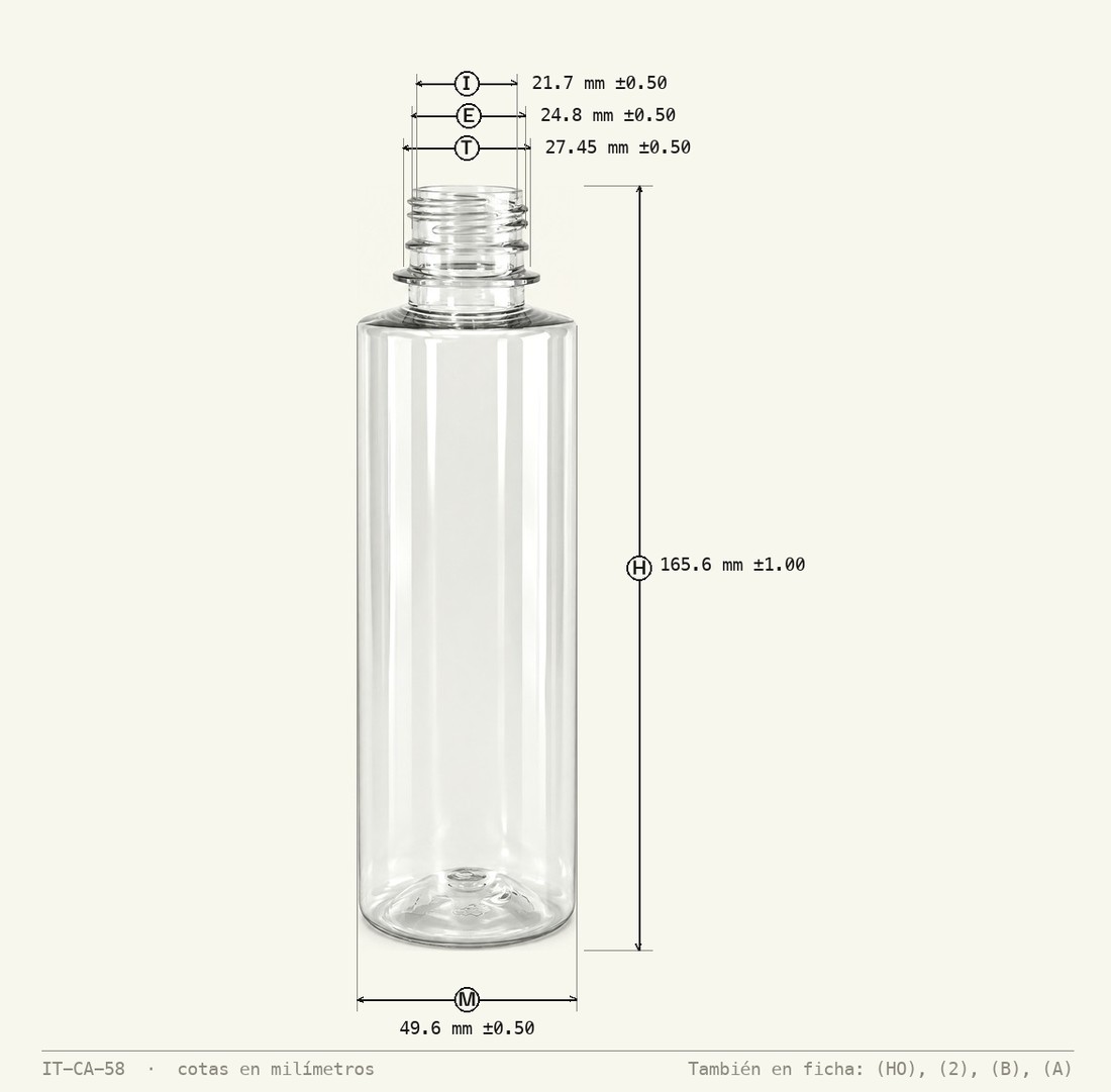 Plano de cotas de Botella Boss 250 mL R-28