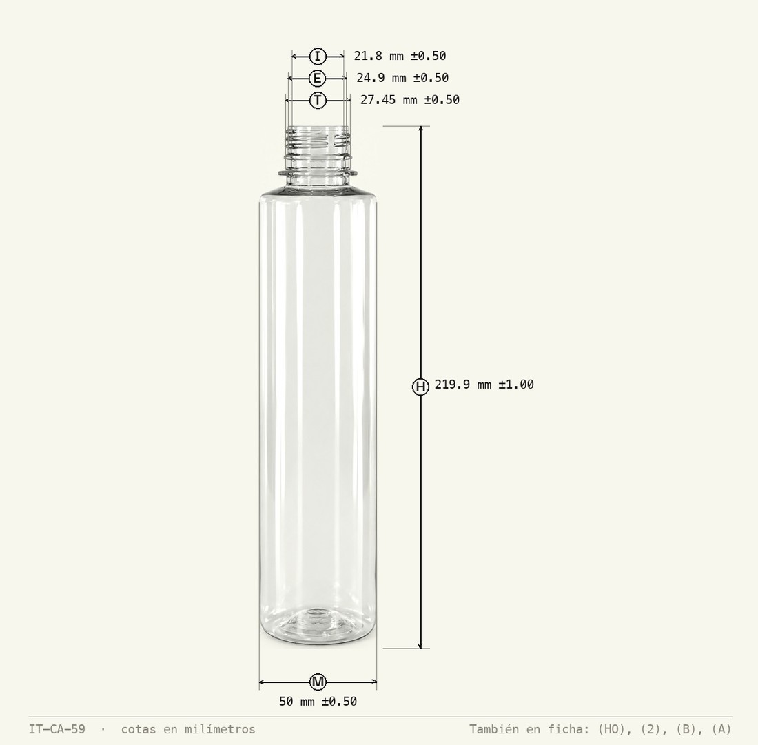 Plano de cotas de Botella Boss 355 mL R-28