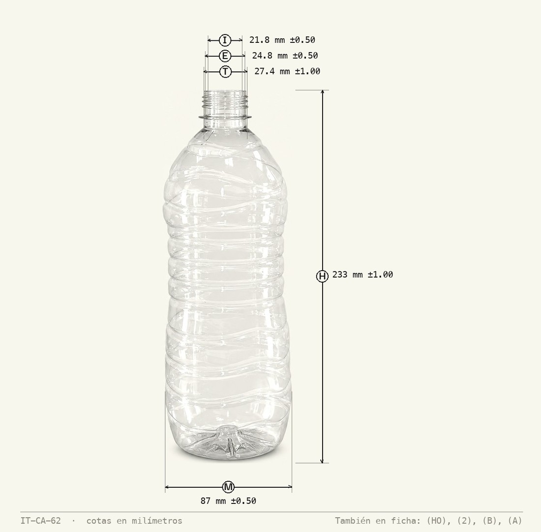 Plano de cotas de Botella para Agua 1000 mL R-28