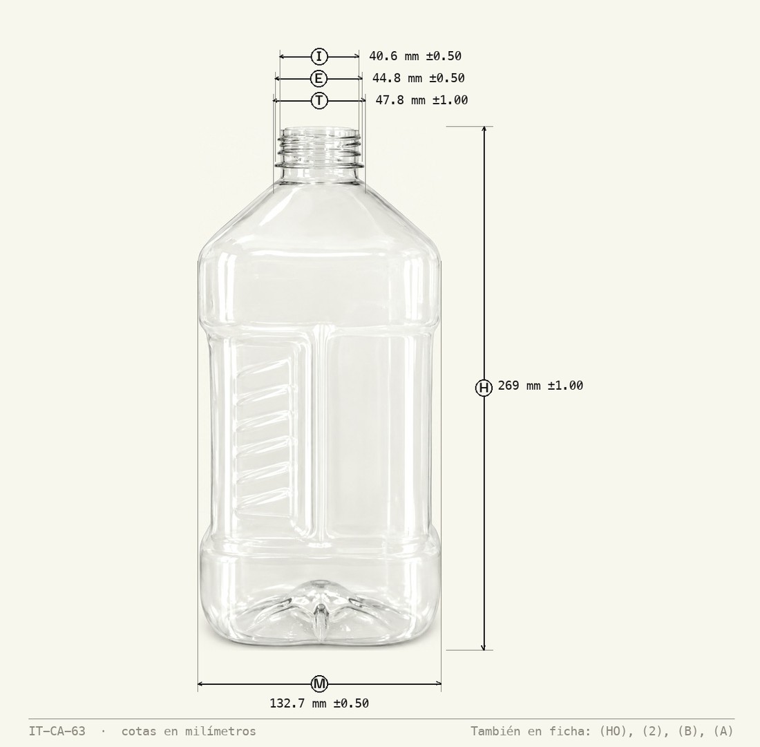 Plano de cotas de Envase Aceitero 3 L R-48