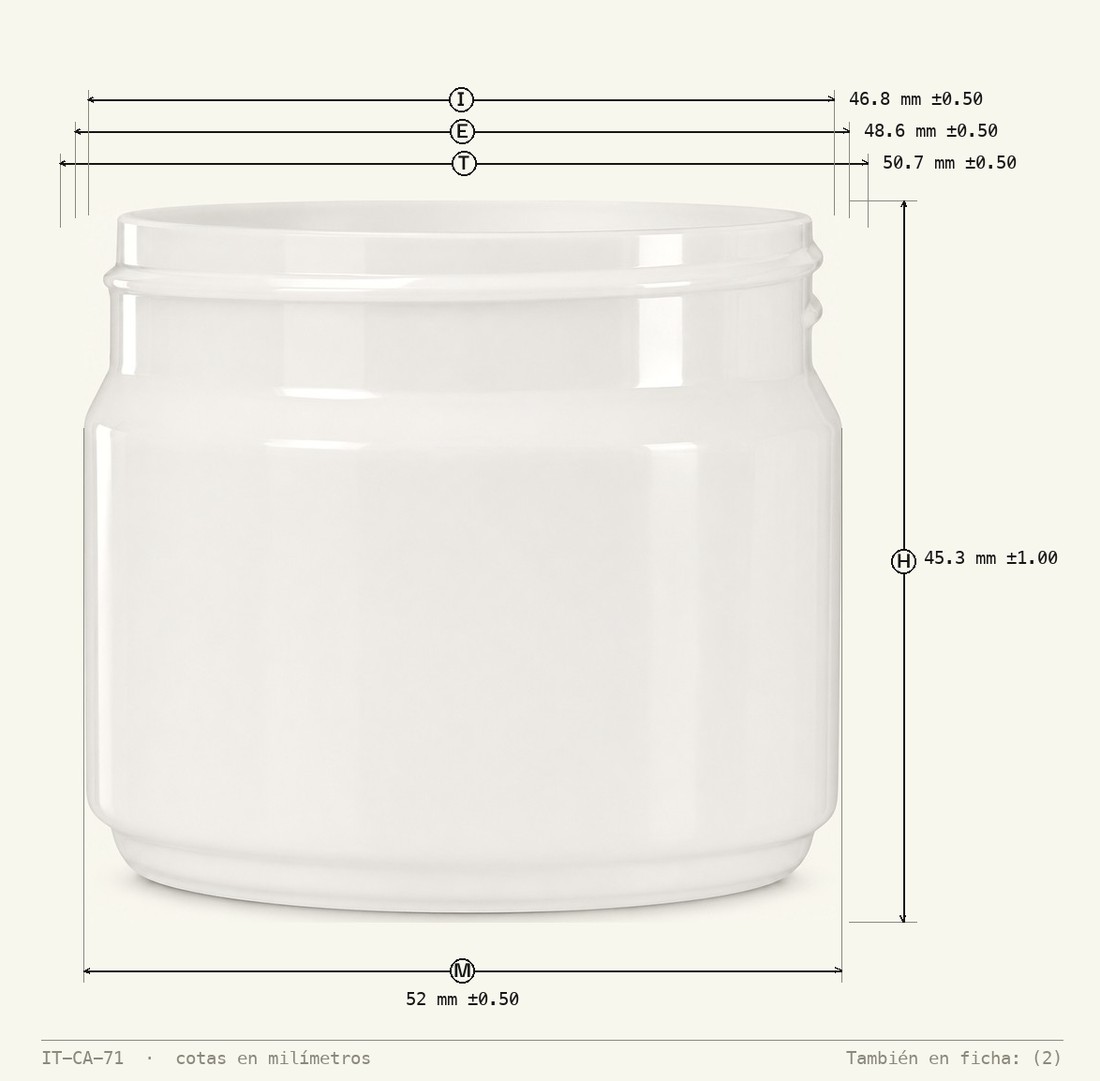 Plano de cotas de Envase Tarro 50g R-50