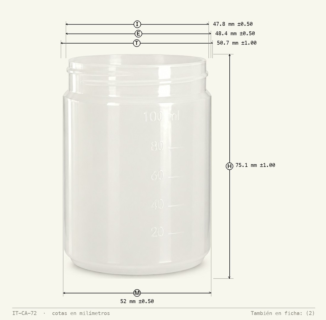 Plano de cotas de Tarro 100mL R-50