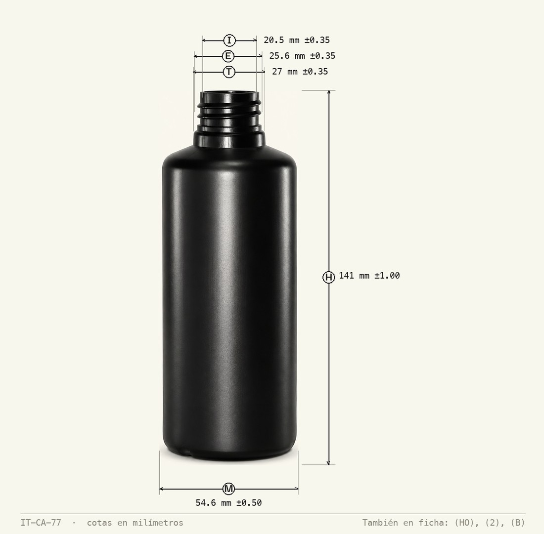 Plano de cotas de Envase para Shampoo 250mL R-28