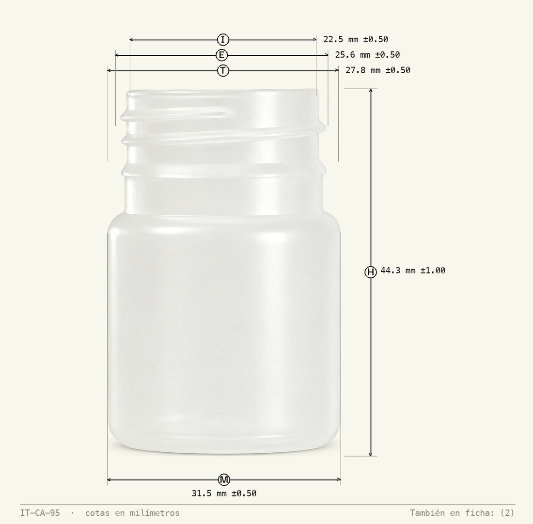 Plano de cotas de Envase Tarro 16g R-28