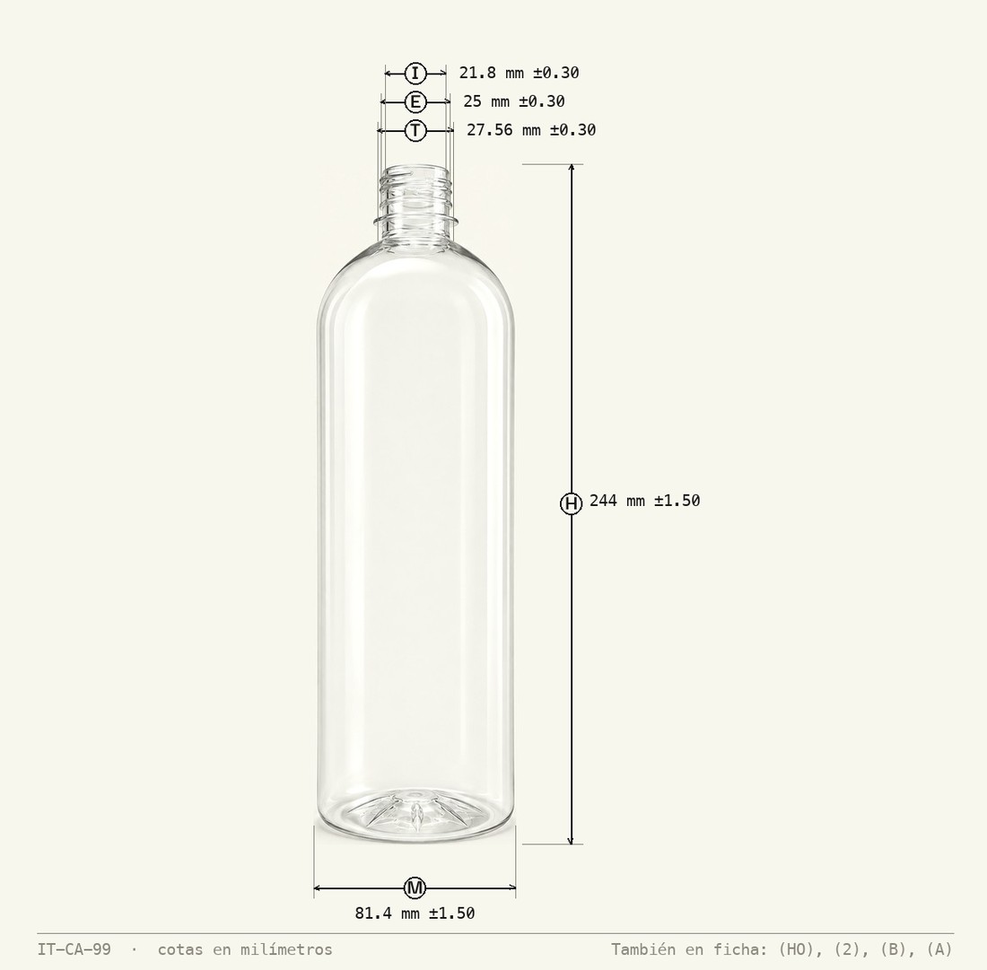 Plano de cotas de Envase Boston 1000 mL R-28